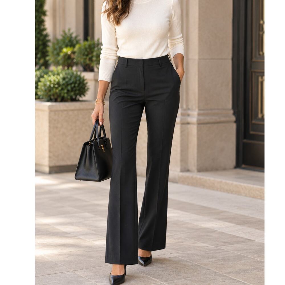 Lafayette 148 Black Wool Bootcut Trousers Size 4 Tailored Dress Pants Old Money